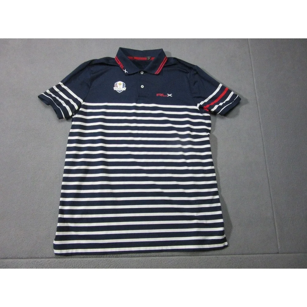 RLX Ryder Cup Shirt Polo Mens Large Blue White Striped Ralph Golf Performance
